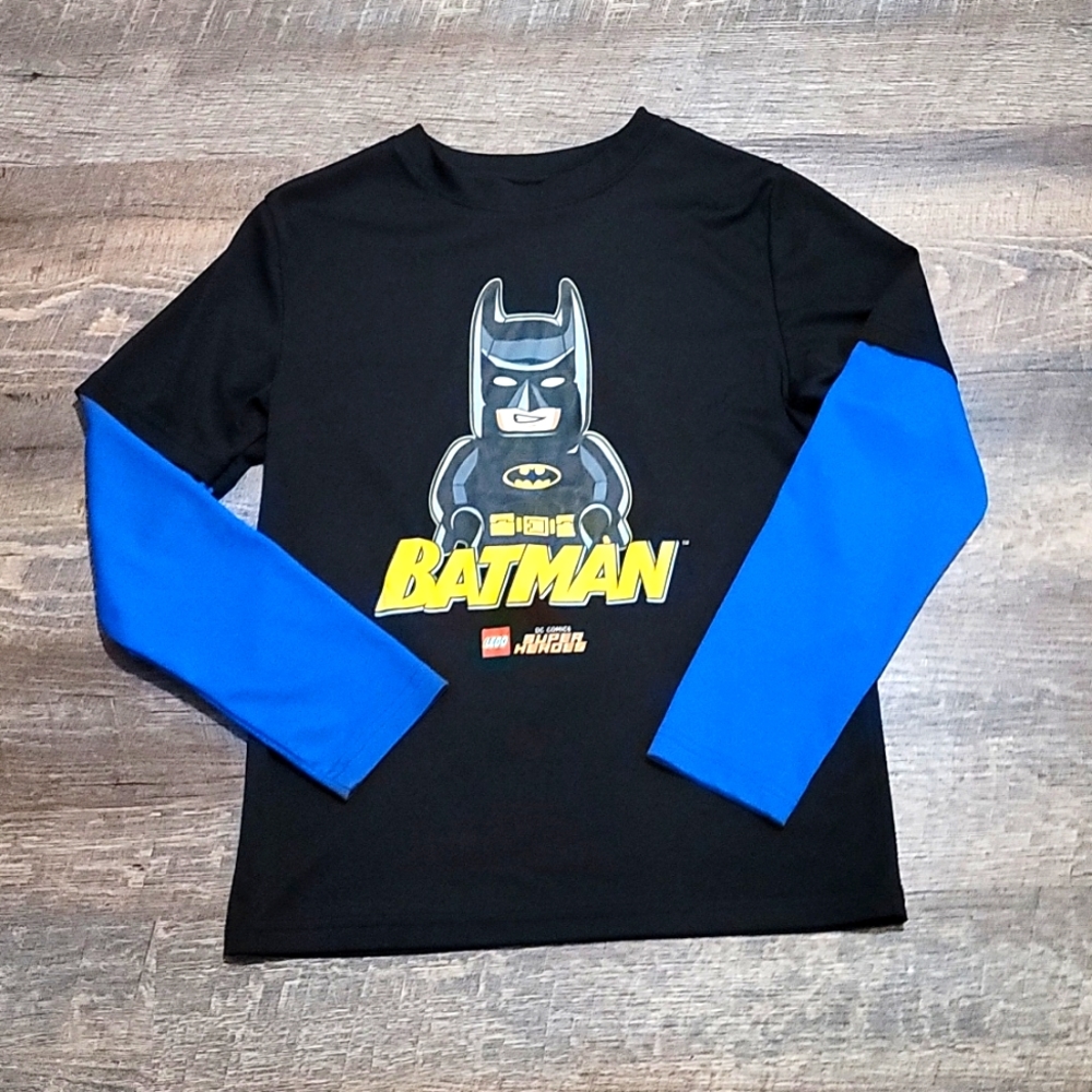 Youth large DC Comics Batman t-shirt with sleeves to look like undershirt black